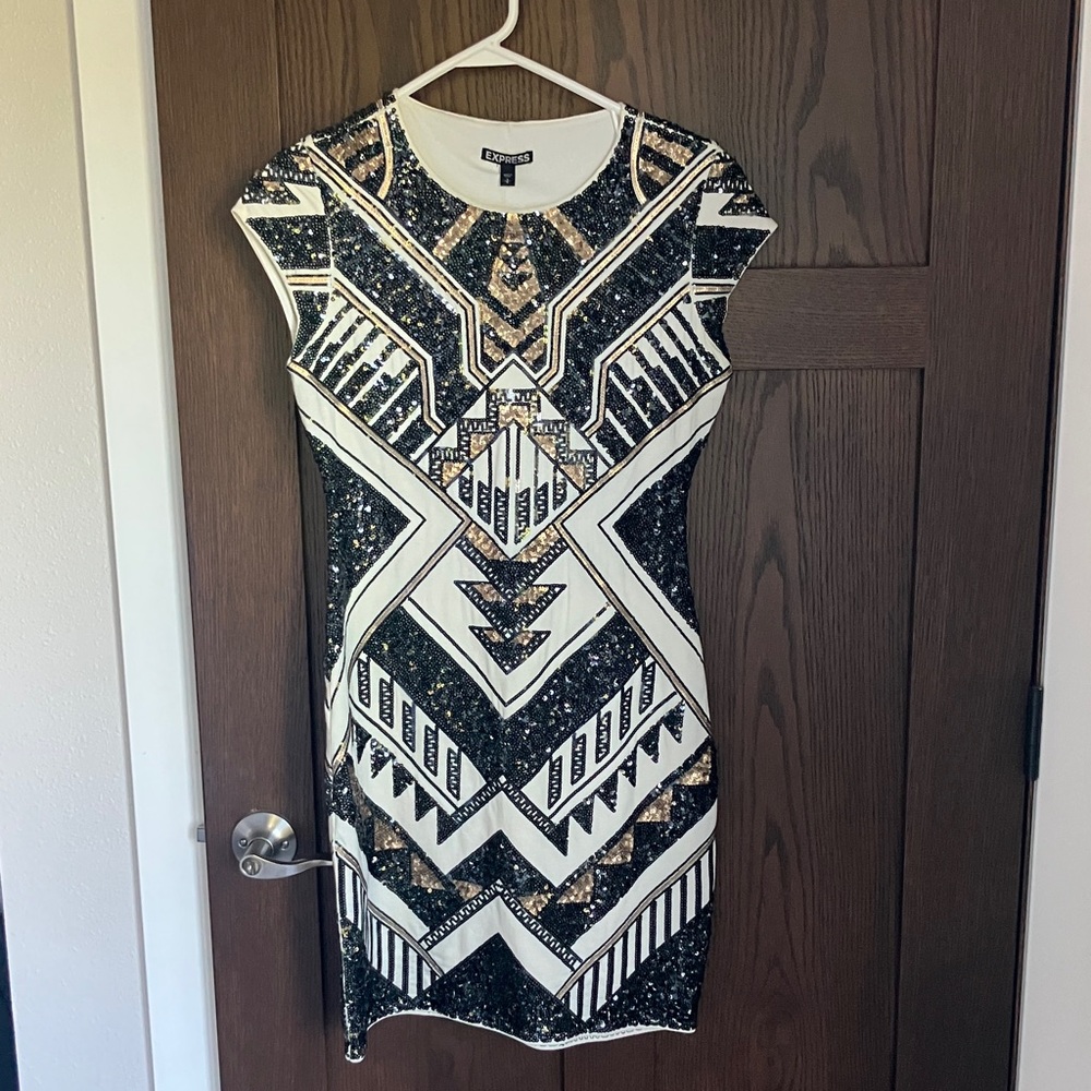Express Black and Gold Sequin Dress